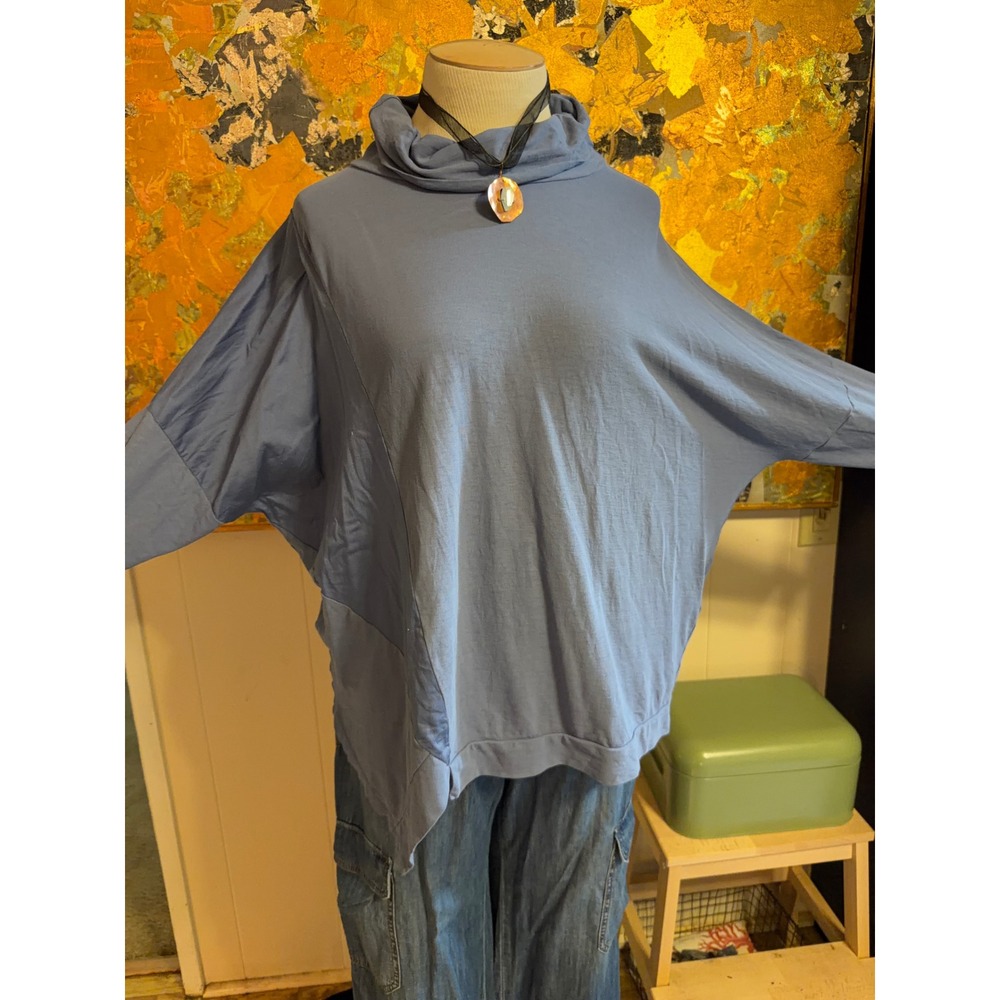 European Culture Italy Royal Dye Blue Cowl Neck Batwing Asymmetrical Top L